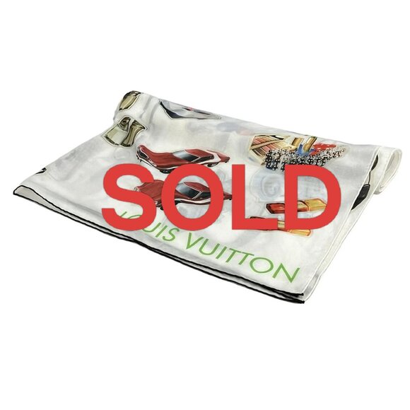 LOUIS VUITTON White Black Multi Scarf Cotton Silk 302-061325 - Picture 1 of 5